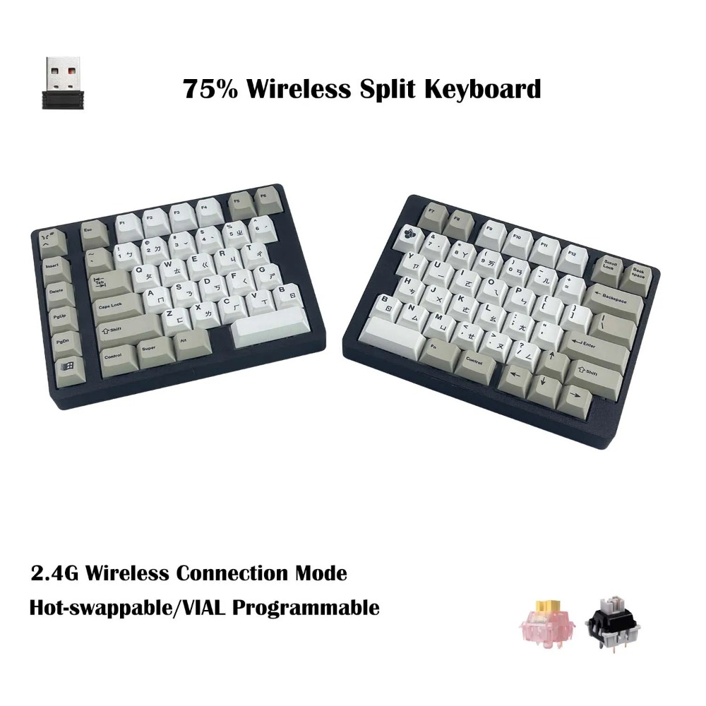 Tablet Accessories 3D Print - WS75 인체공학적 분할형 기계식 키보드 무선